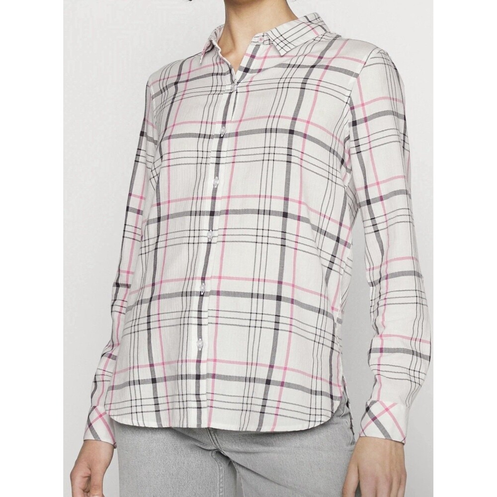New Barbour Womens Plaid Collar Long Sleeve Button Down Shirt Pink Size 4 Preppy
